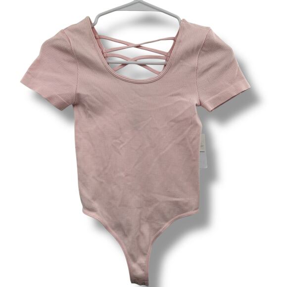 NEW Light Pink Lattice Back Bodysuit XS Coquette Blush Thong Ultra Flirt - Picture 3 of 9